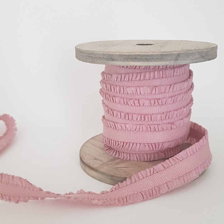Lien 50 cm froufrou élastique violine, vieux rose.