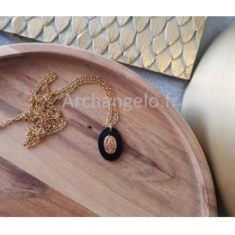 Pendentif médaille miraculeuse sur pierre d'onyx