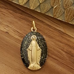 médaille miraculeuse paillètes noir et or.