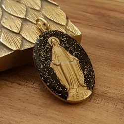 médaille miraculeuse paillètes noir et or.