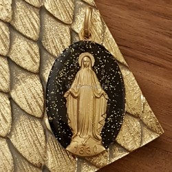 médaille miraculeuse paillètes noir et or.
