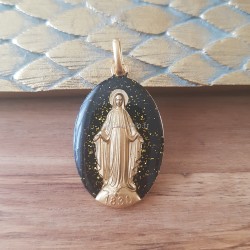 médaille miraculeuse paillètes noir et or.