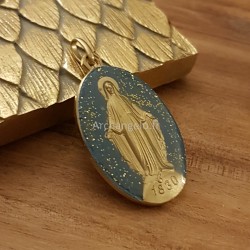 médaille miraculeuse paillètes noir et or.