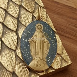 médaille miraculeuse paillètes noir et or.
