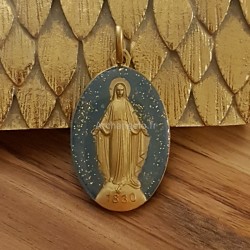 médaille miraculeuse paillètes noir et or.
