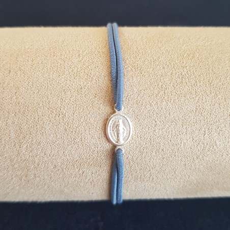 Bracelet médaille miraculeuse argent lien coulissant élastique.