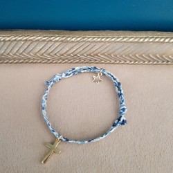 Bracelet coulissant Liberty croix et étoile acier inoxydable doré.