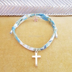 Bracelet coulissant Liberty croix et étoile acier inoxydable doré.