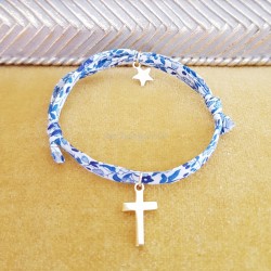 Bracelet coulissant Liberty croix et étoile acier inoxydable doré.