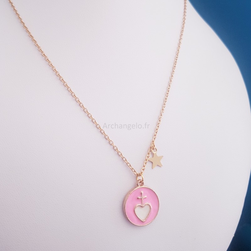 Joli Collier Vintage Avec Pendentif émaillé Et Verre – Bijou Ancien
