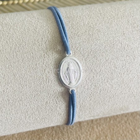 Bracelet médaille miraculeuse argent lien coulissant élastique.