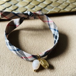 Bracelet Liberty Tartan médaille miraculeuse et perles de nacre