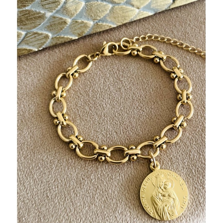 Bracelet médaille du scapulaire sur gourmette maille Héraclès.   Création by Archangelo.