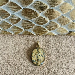 Médaille miraculeuse paillettes ciel et or 17 mm