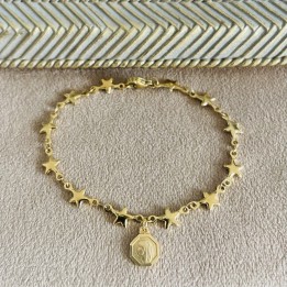 Bijoux religieux: le bracelet Reine du Ciel avec sa médaille plaqué or.