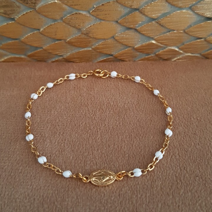 Bijoux religieux: bracelet médaille miraculeuse plaqué or chaine rosaire.
