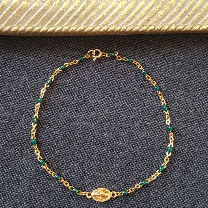 Bijoux religieux: bracelet médaille miraculeuse plaqué or chaine rosaire.