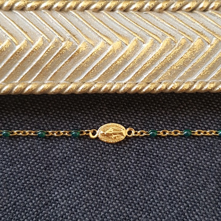 Bijoux religieux: bracelet médaille miraculeuse plaqué or chaine rosaire.