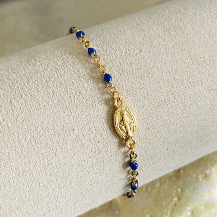 Bijoux religieux: bracelet médaille miraculeuse plaqué or chaine rosaire.