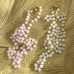 Collier ras de cou en chaine rosaire et perles rose boudoir ou blanc.