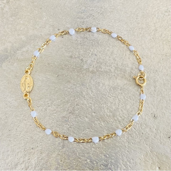 Bijoux religieux: bracelet médaille miraculeuse plaqué or chaine rosaire.