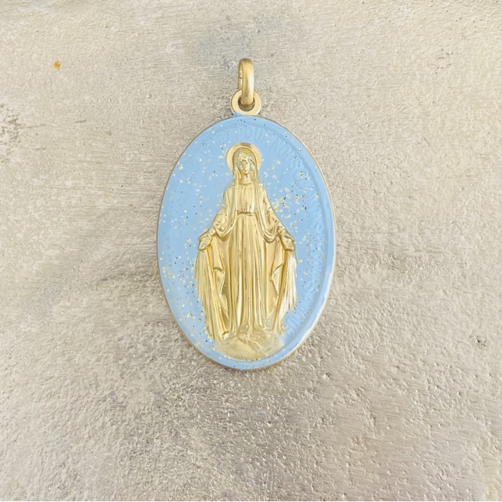 Médaillon Médaille Miraculeuse bleu céleste