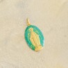 médaille miraculeuse paillètes émeraude  et or.