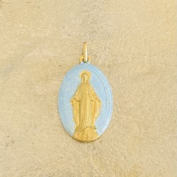 médaille miraculeuse bleu céleste et pailletes or.
