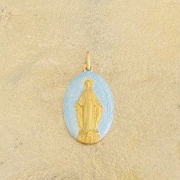 médaille miraculeuse bleu céleste et pailletes or.