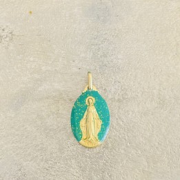 médaille miraculeuse paillètes émeraude  et or.