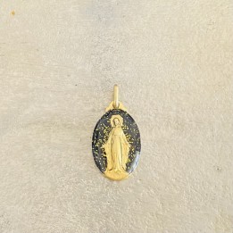 médaille miraculeuse paillettes noir et or.