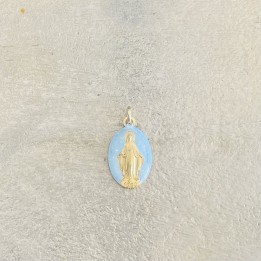 Médaille miraculeuse pailletée or , fond bleu céleste.