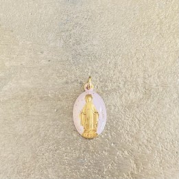 Médaille miraculeuse pailletée or , fond rose poudré.