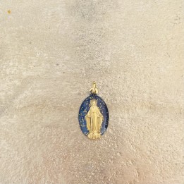 Médaille miraculeuse pailletée or , fond bleu marine.
