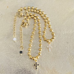 Bracelet chaine boule et croix strass plaqué or.