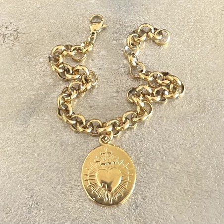 Un bijoux religieux : le bracelet médaille ex voto  acier doré inoxydable.