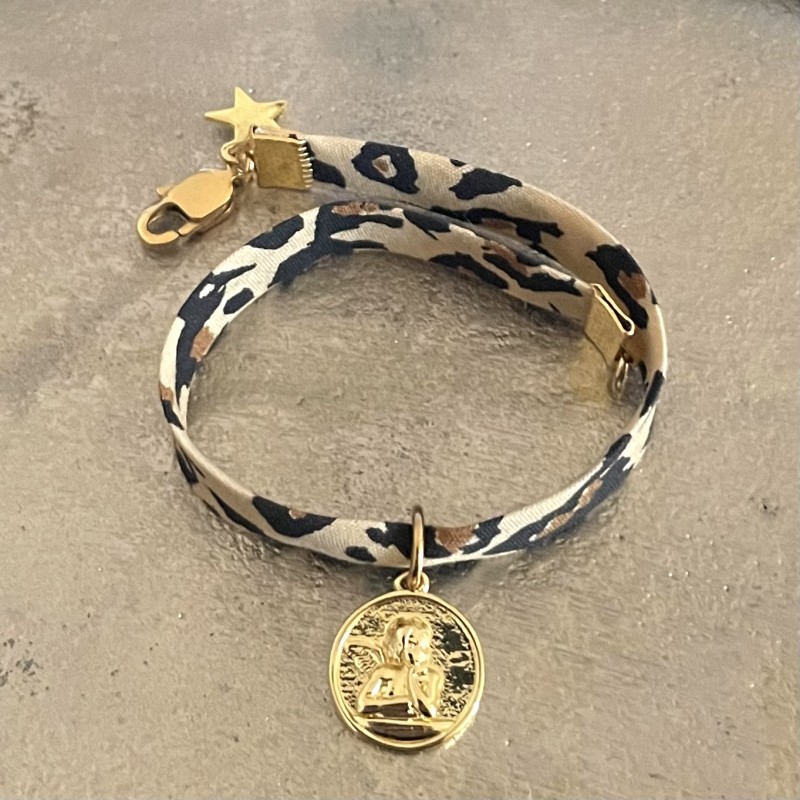 Bijoux religieux: bracelet médaille ange plaqué or et Liberty Tartan Bijoux religieux: bracelet médaille ange plaqué or et Liberty Tartan