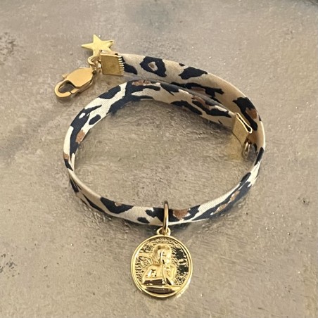 Bijoux religieux: bracelet médaille ange plaqué or et Liberty Tartan
