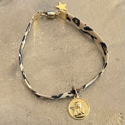 Bijoux religieux: bracelet médaille ange plaqué or et Liberty Tartan