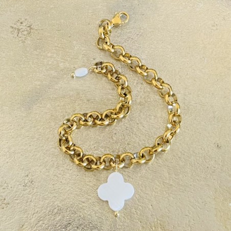 Bijoux religieux: le Bracelet "Alba" orné d'une croix en  pure nacre.