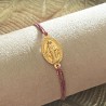 Bracelet coulissant en coton ciré  de la médaille miraculeuse plaqué or.