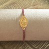 Bracelet coulissant en coton ciré  de la médaille miraculeuse plaqué or.