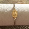 Bracelet coulissant en coton ciré  de la médaille miraculeuse plaqué or.