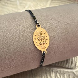 Bracelet coulissant en coton ciré  de la médaille miraculeuse plaqué or.