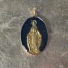 Médaillon médaille miraculeuse à suspendre, ruban bleu céleste et anneau.