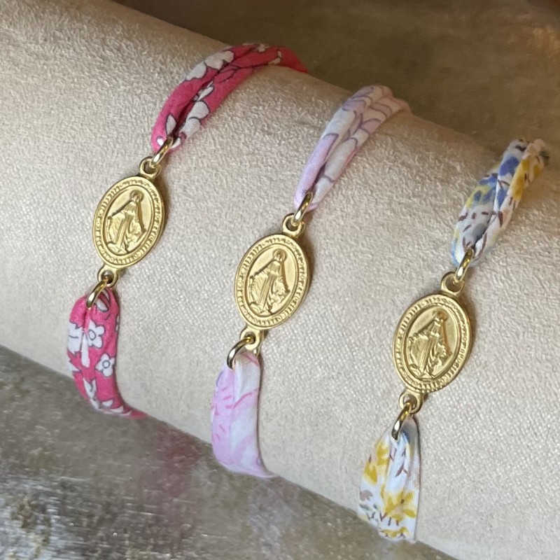 Bracelet Liberty coulissant médaille de la Vierge Marie.