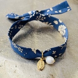 Bracelet Liberty  médaille miraculeuse et perles de nacre