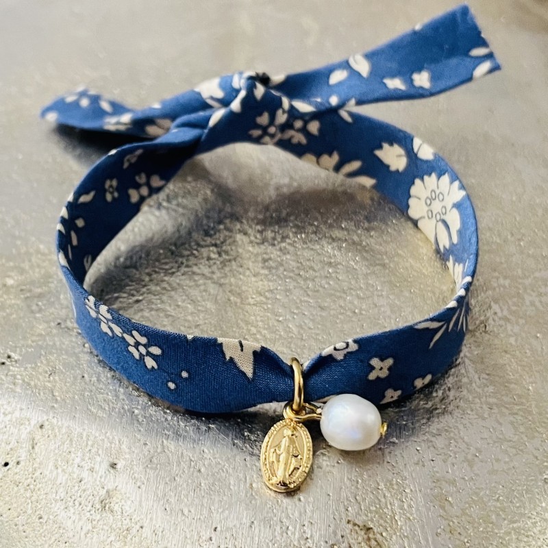 Bracelet Liberty  médaille miraculeuse et perles de nacre