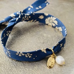 Bracelet Liberty  médaille miraculeuse et perles de nacre