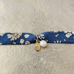 Bracelet Liberty  médaille miraculeuse et perles de nacre